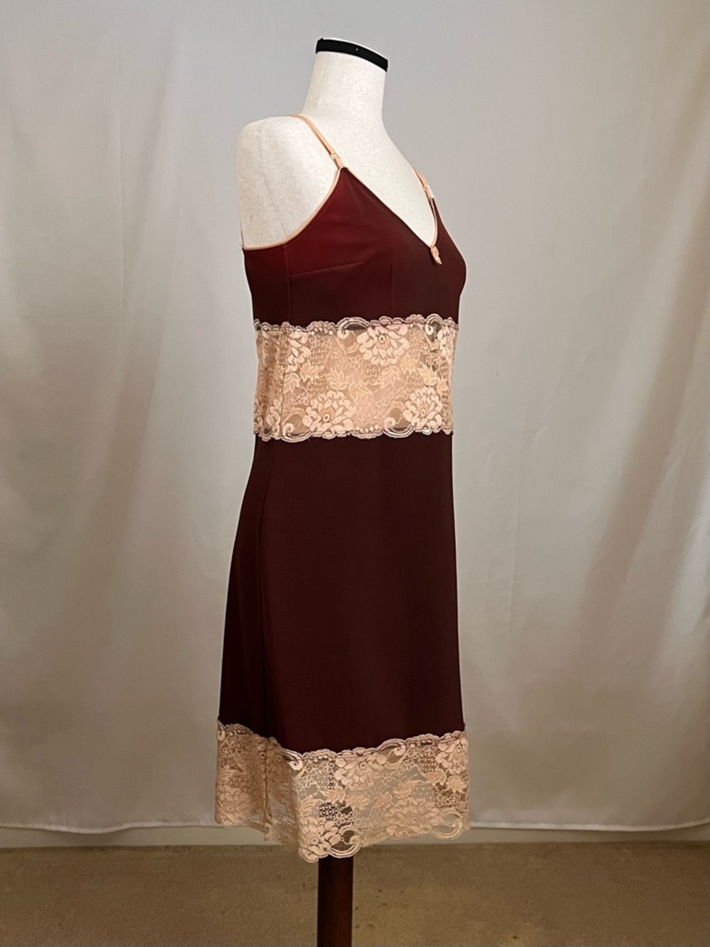 Vintage 90s D&G - Brown Slip Dress with Tan Lace Trim - 46 IT / U.S. 10 - Picture 2 of 16
